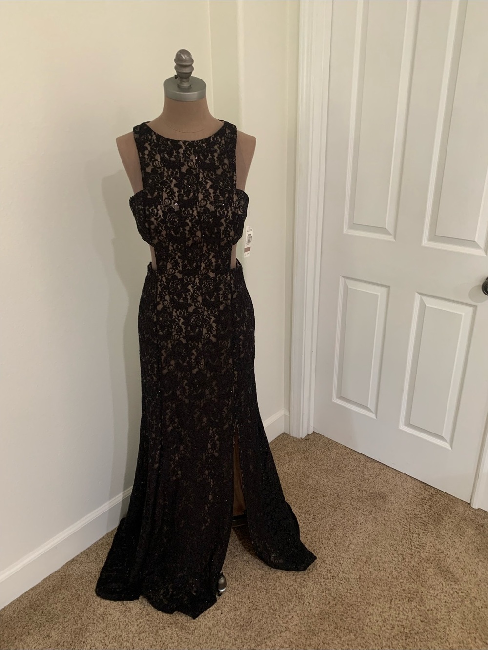 Black Lace Cutout Evening Gown